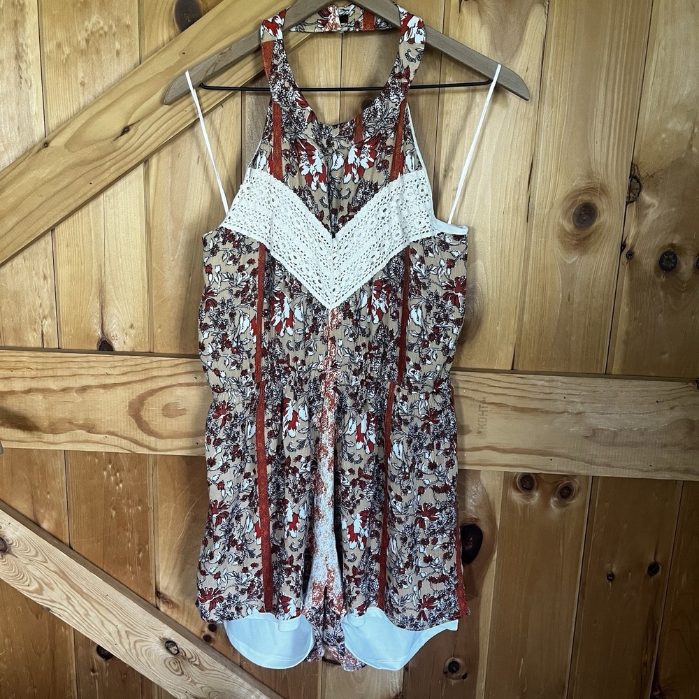 Blue Rain Beige Orange Floral Romper Women's Medium‎ Western Halter